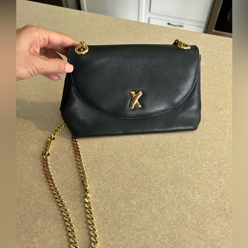 Vintage Paloma Picasso Black Leather Shoulder Bag – Gold Chain Strap